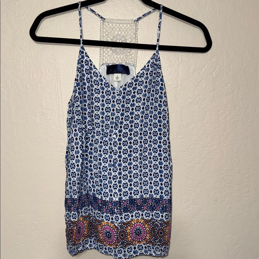 Blue Rain Patterned Blue and White tank top - Picture 1 of 5
